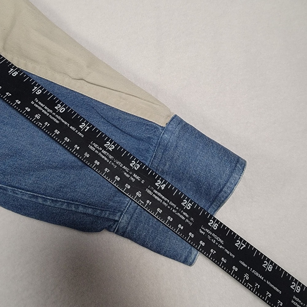 Just Western Shirt Mens L Blue Tan Two Tone Denim Cotton Cowboy - Picture 9 of 12